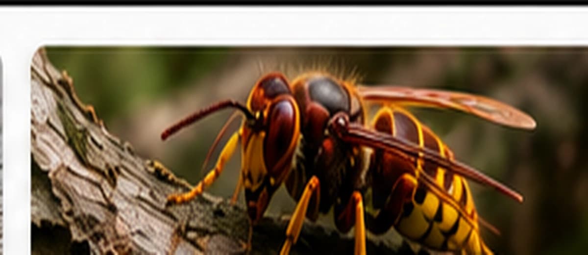 Frelon européen avec tête orangée, thorax brun roux et abdomen jaune